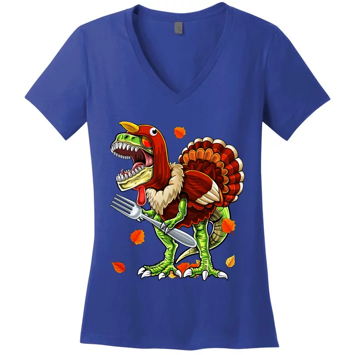 Thanksgiving T Rex Dinosaur Turkey Costume Gift Boys Gift Women's V-Neck T-Shirt