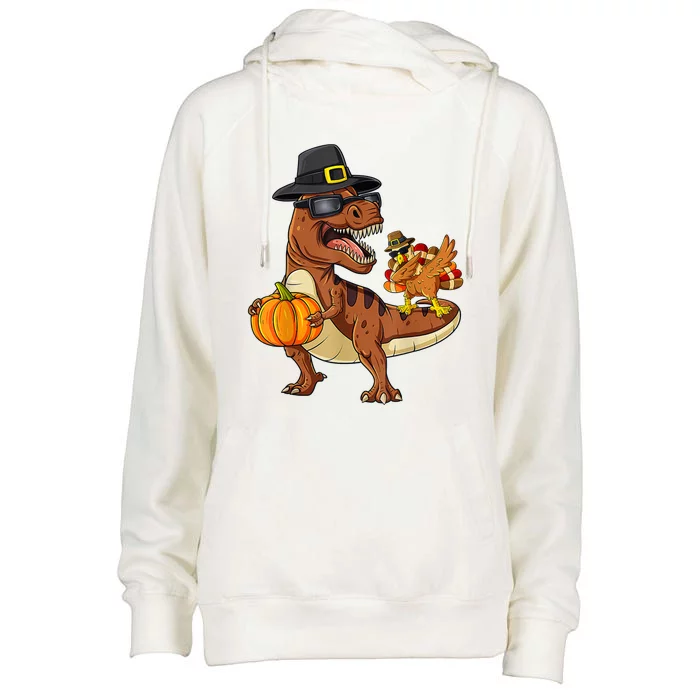 Thanksgiving T Rex Dinosaur Turkey Costume Gift Boys Meaningful Gift Womens Funnel Neck Pullover Hood