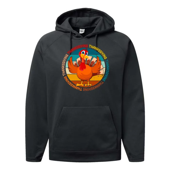 Thanksgiving Turkey Retro Sunset Holiday Performance Fleece Hoodie