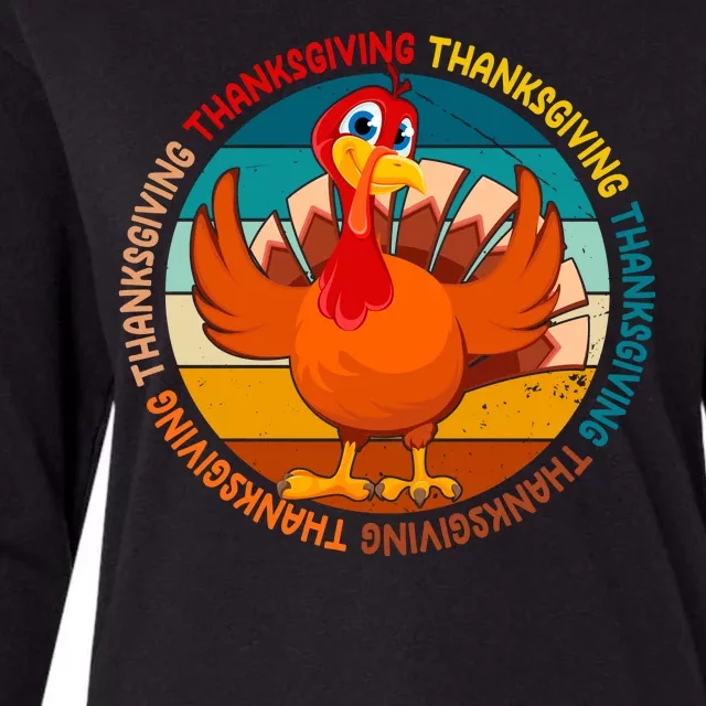 Thanksgiving Turkey Retro Sunset Holiday Womens Cotton Relaxed Long Sleeve T-Shirt