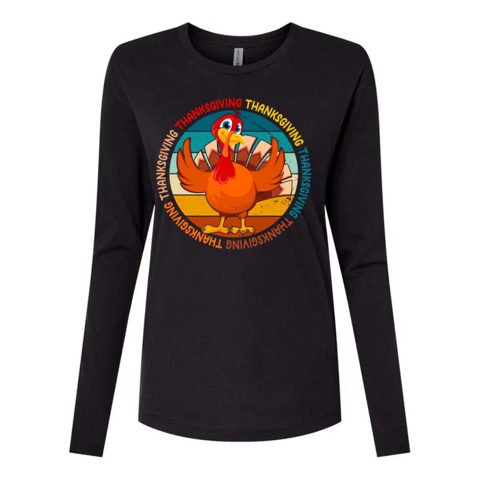 Thanksgiving Turkey Retro Sunset Holiday Womens Cotton Relaxed Long Sleeve T-Shirt