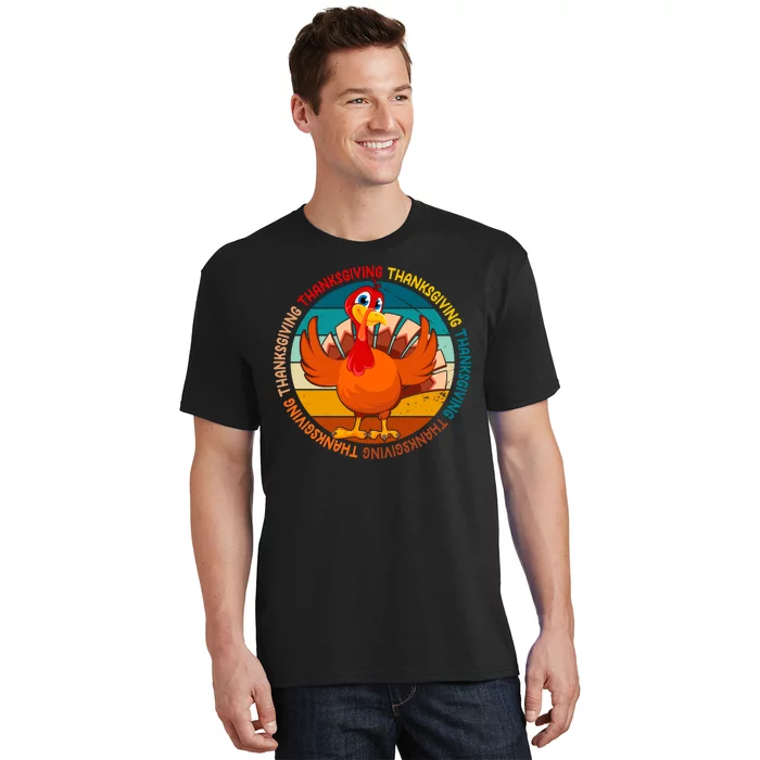 Thanksgiving Turkey Retro Sunset Holiday T-Shirt