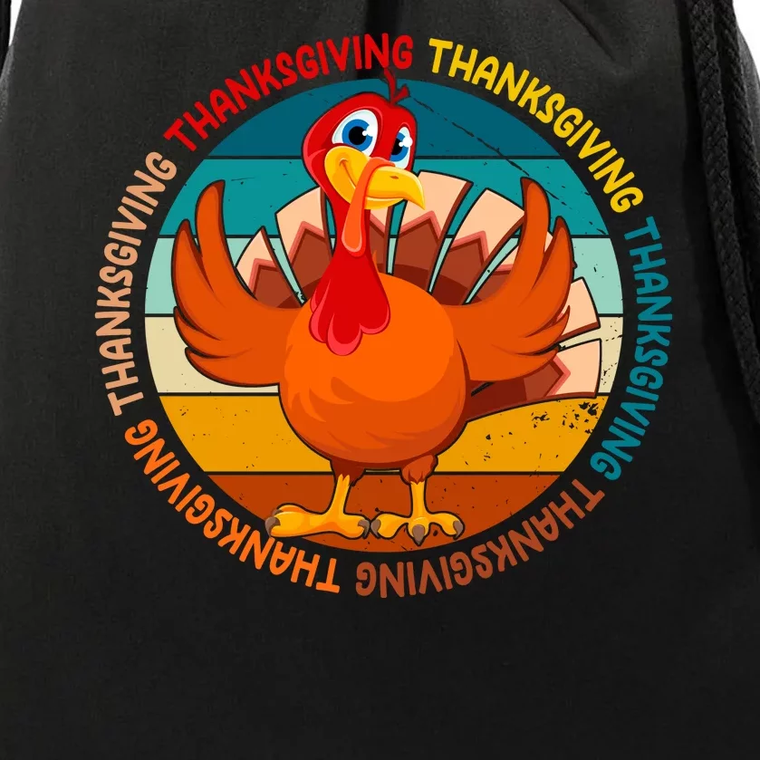 Thanksgiving Turkey Retro Sunset Holiday Drawstring Bag