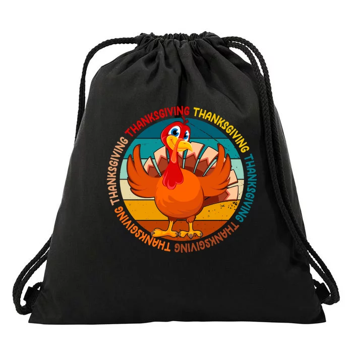 Thanksgiving Turkey Retro Sunset Holiday Drawstring Bag