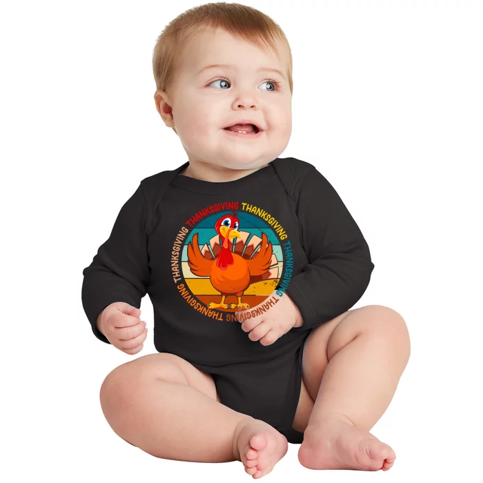 Thanksgiving Turkey Retro Sunset Holiday Baby Long Sleeve Bodysuit