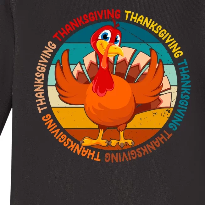 Thanksgiving Turkey Retro Sunset Holiday Baby Long Sleeve Bodysuit