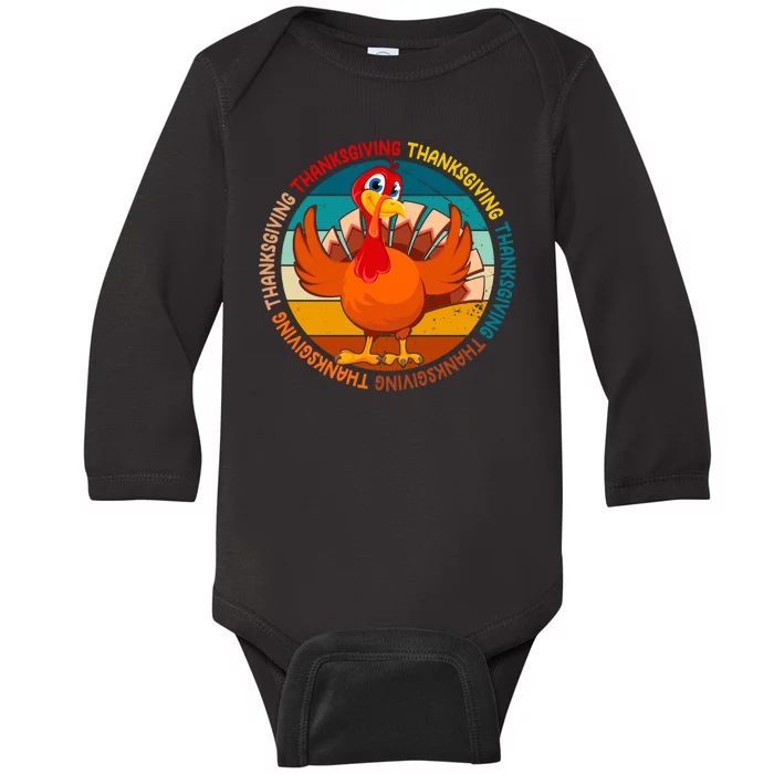 Thanksgiving Turkey Retro Sunset Holiday Baby Long Sleeve Bodysuit