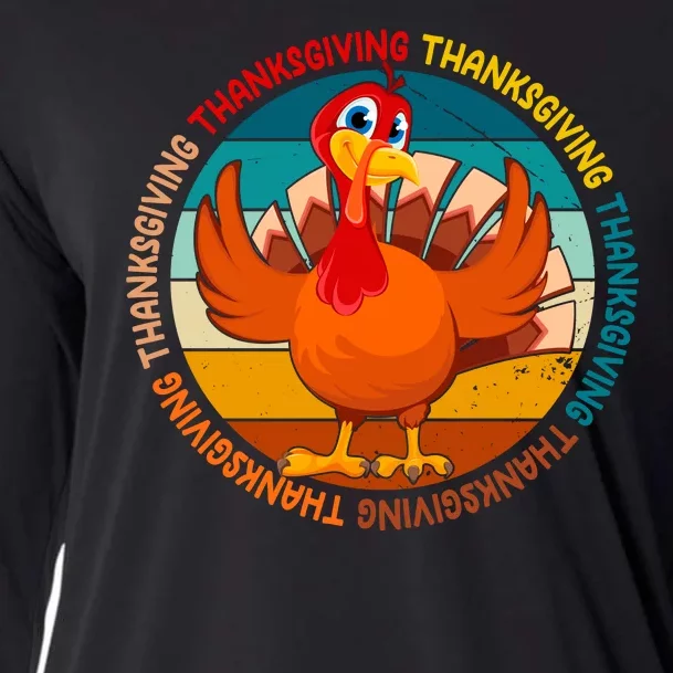 Thanksgiving Turkey Retro Sunset Holiday Cooling Performance Long Sleeve Crew