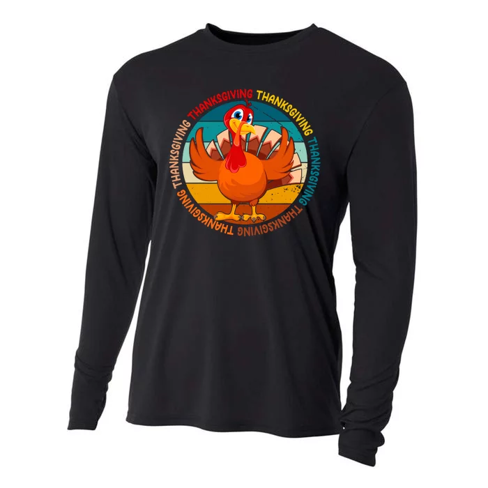 Thanksgiving Turkey Retro Sunset Holiday Cooling Performance Long Sleeve Crew