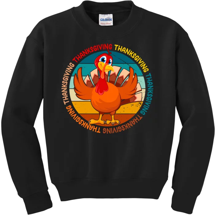 Thanksgiving Turkey Retro Sunset Holiday Kids Sweatshirt