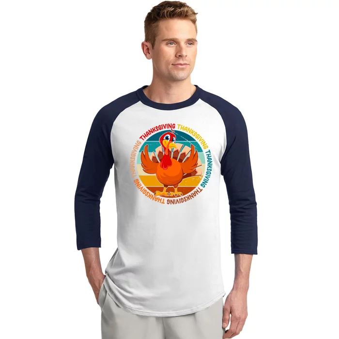 Thanksgiving Turkey Retro Sunset Holiday Baseball Sleeve Shirt