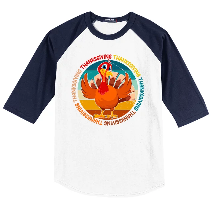 Thanksgiving Turkey Retro Sunset Holiday Baseball Sleeve Shirt