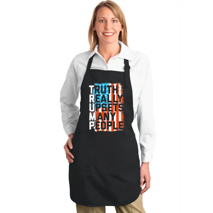 Trump Truth Really Upsets Many People US Flag Funny Full-Length Apron With Pocket