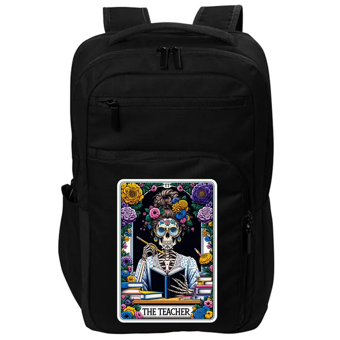 The Teacher Reading Book Skeleton Floral Funny Tarot Cards Gift Impact Tech Backpack