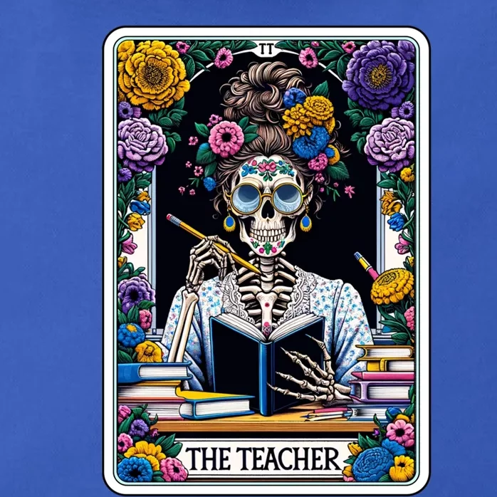 The Teacher Reading Book Skeleton Floral Funny Tarot Cards Gift Zip Tote Bag