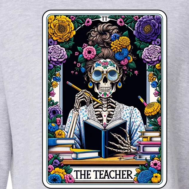 The Teacher Reading Book Skeleton Floral Funny Tarot Cards Gift Cropped Pullover Crew