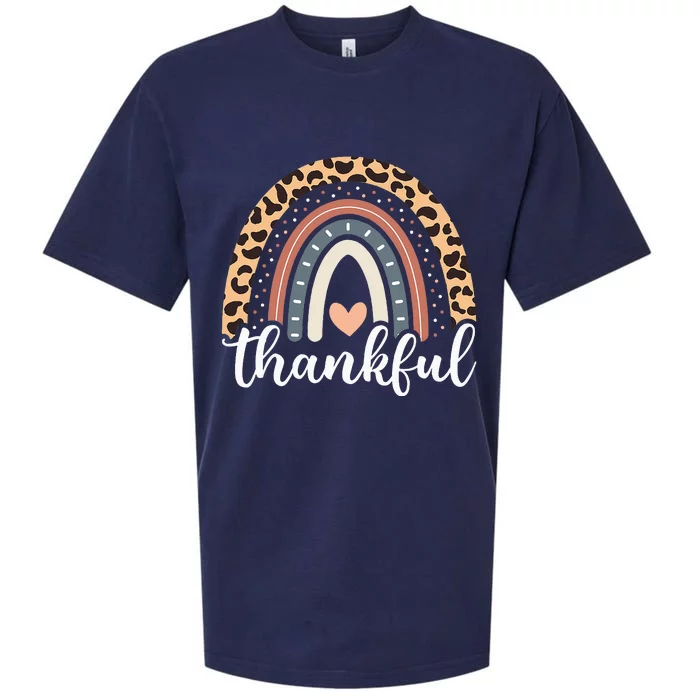 Thankful Thanksgiving Rainbow Leopard Sueded Cloud Jersey T-Shirt