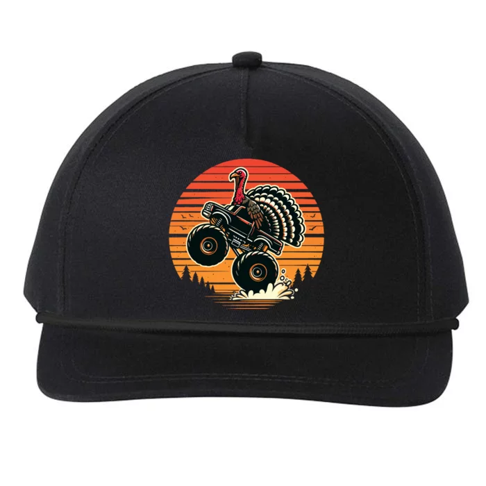 Thanksgiving Turkey Riding Monster Truck Sunset Turkey Snapback Five-Panel Rope Hat