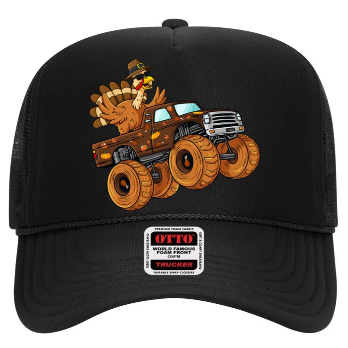 Thanksgiving Turkey Riding Monster Truck High Crown Mesh Trucker Hat