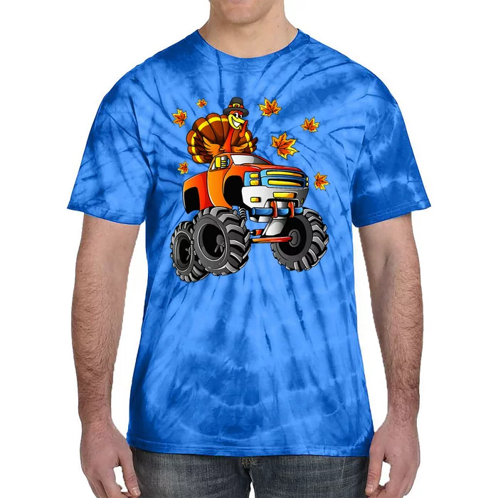 Thanksgiving Turkey Riding Monster Truck Tie-Dye T-Shirt