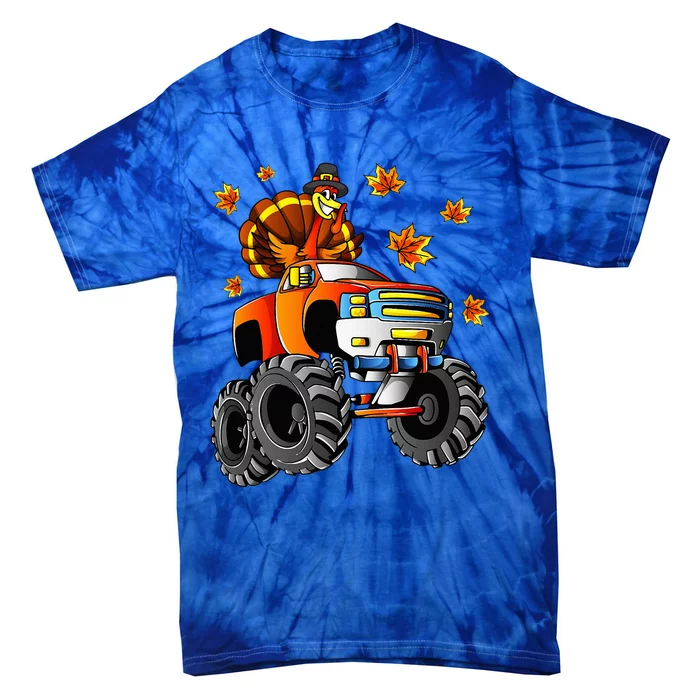 Thanksgiving Turkey Riding Monster Truck Tie-Dye T-Shirt