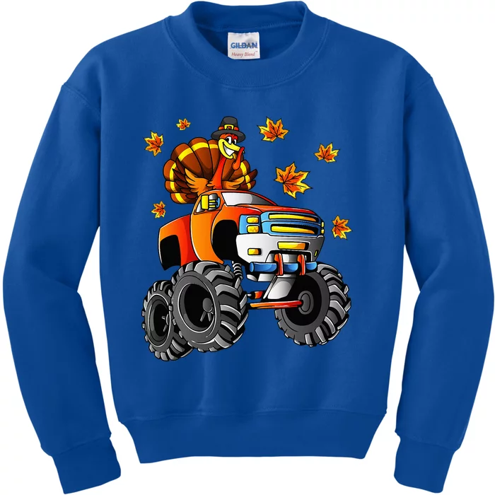 Thanksgiving Turkey Riding Monster Truck Kids Sweatshirt