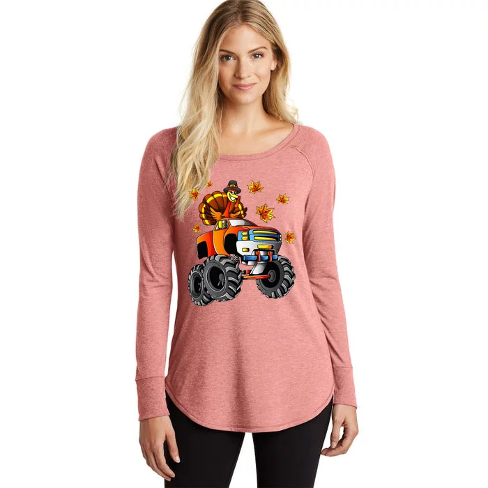 Thanksgiving Turkey Riding Monster Truck Women's Perfect Tri Tunic Long Sleeve Shirt