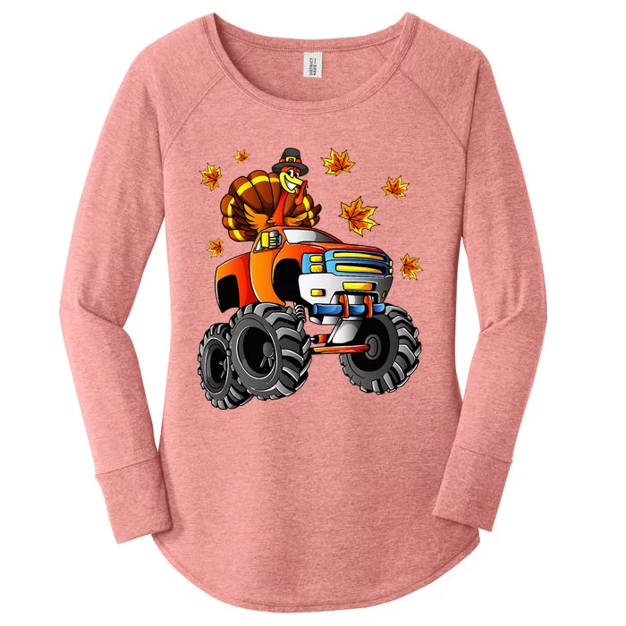 Thanksgiving Turkey Riding Monster Truck Women's Perfect Tri Tunic Long Sleeve Shirt