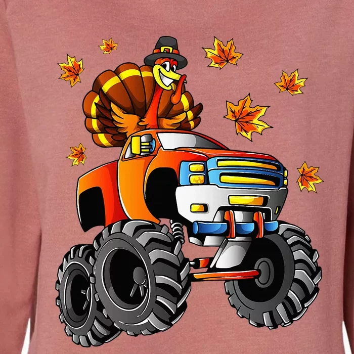 Thanksgiving Turkey Riding Monster Truck Womens California Wash Sweatshirt