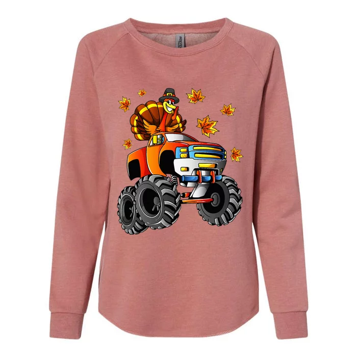 Thanksgiving Turkey Riding Monster Truck Womens California Wash Sweatshirt