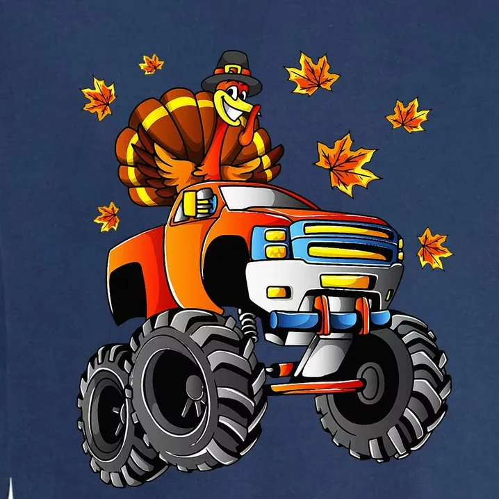 Thanksgiving Turkey Riding Monster Truck Garment-Dyed Sweatshirt