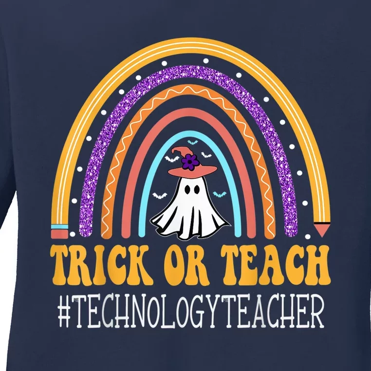 Technology Teacher Rainbow Trick or teach Funny Halloween Ladies Long Sleeve Shirt