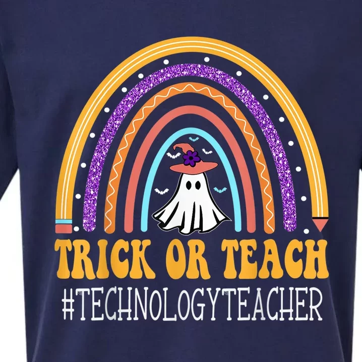 Technology Teacher Rainbow Trick or teach Funny Halloween Sueded Cloud Jersey T-Shirt