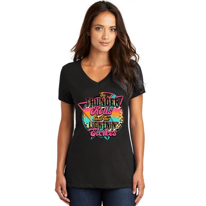 The Thunder Rolls And The Lightnin Beats Flash Women's V-Neck T-Shirt