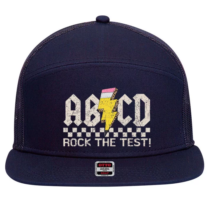 Teacher Testing Retro Abcd Rock The Test Day Funny School 7 Panel Mesh Trucker Snapback Hat