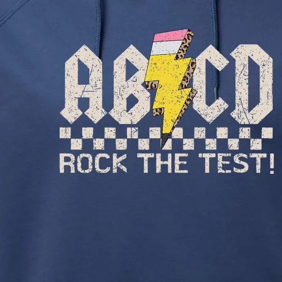 Teacher Testing Retro Abcd Rock The Test Day Funny School Performance Fleece Hoodie