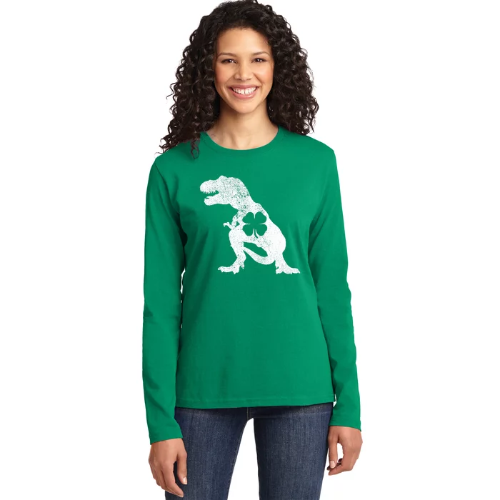 Tyrannosaurus T Rex Dinosaur ST PATRICKS DAY Irish Boy Ladies Long Sleeve Shirt