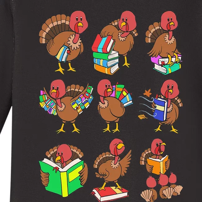 Thanksgiving Turkeys Reading Book Storytelling Birds Baby Long Sleeve Bodysuit