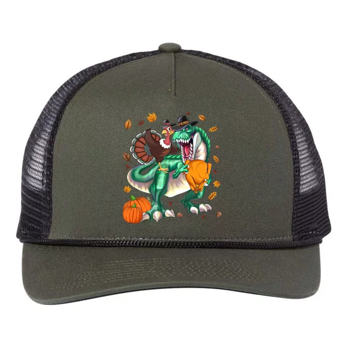 Thanksgiving Turkey Riding Dinosaur T Rex Pumpkin Meaningful Gift Retro Rope Trucker Hat Cap