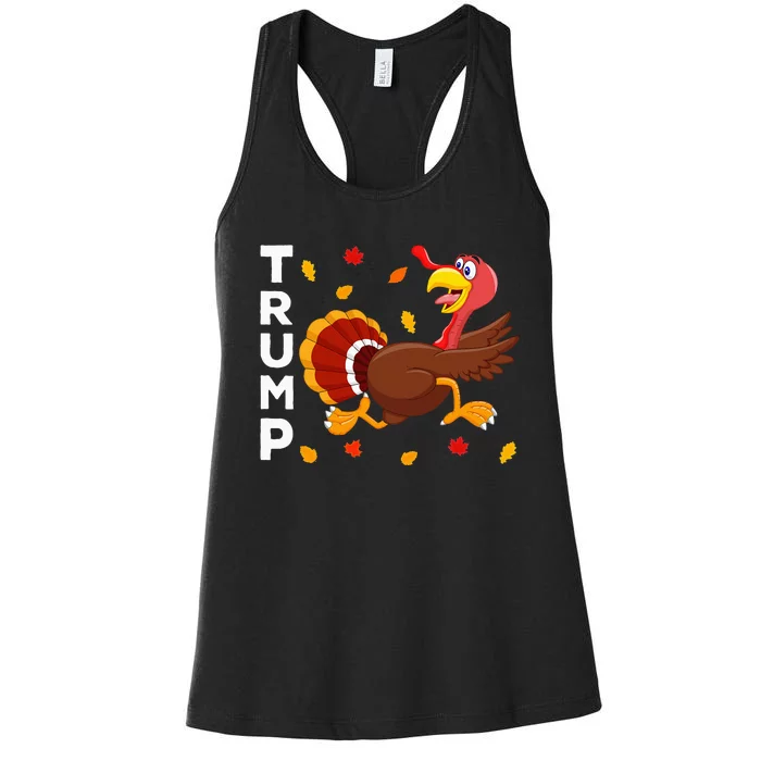 Thanksgiving Turkey Running Funny Anti Trump 2024 Women's Racerback Tank