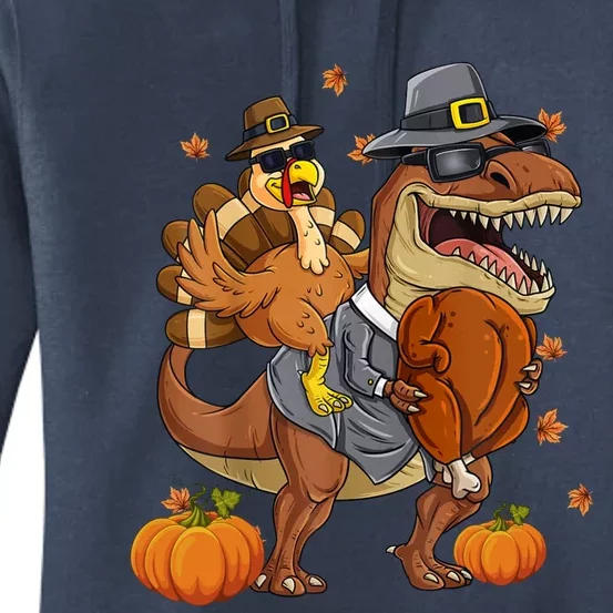 Thanksgiving Turkey Riding T Rex Dinosaur Toddler Boys Gift Women's Pullover Hoodie