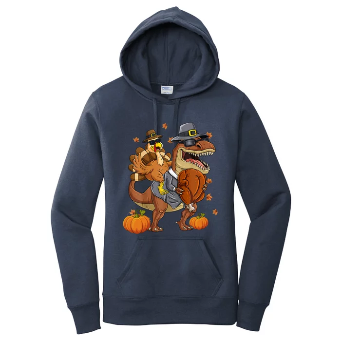 Thanksgiving Turkey Riding T Rex Dinosaur Toddler Boys Gift Women's Pullover Hoodie