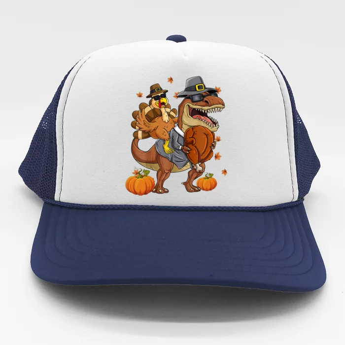 Thanksgiving Turkey Riding T Rex Dinosaur Toddler Boys Gift Trucker Hat