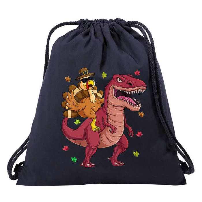 Thanksgiving Turkey Riding T Rex Dinosaur Toddler Boys Meaningful Gift Drawstring Bag