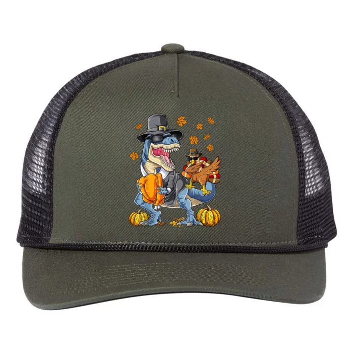 Thanksgiving Turkey Riding T Rex Dinosaur Toddler Boys Gift Retro Rope Trucker Hat Cap