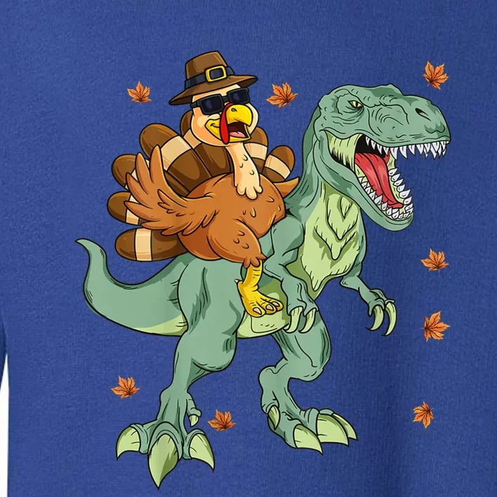 Thanksgiving Turkey Riding T Rex Dinosaur Toddler Boys Gift Toddler Sweatshirt