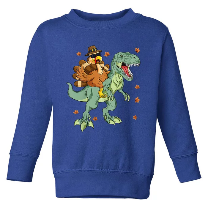 Thanksgiving Turkey Riding T Rex Dinosaur Toddler Boys Gift Toddler Sweatshirt