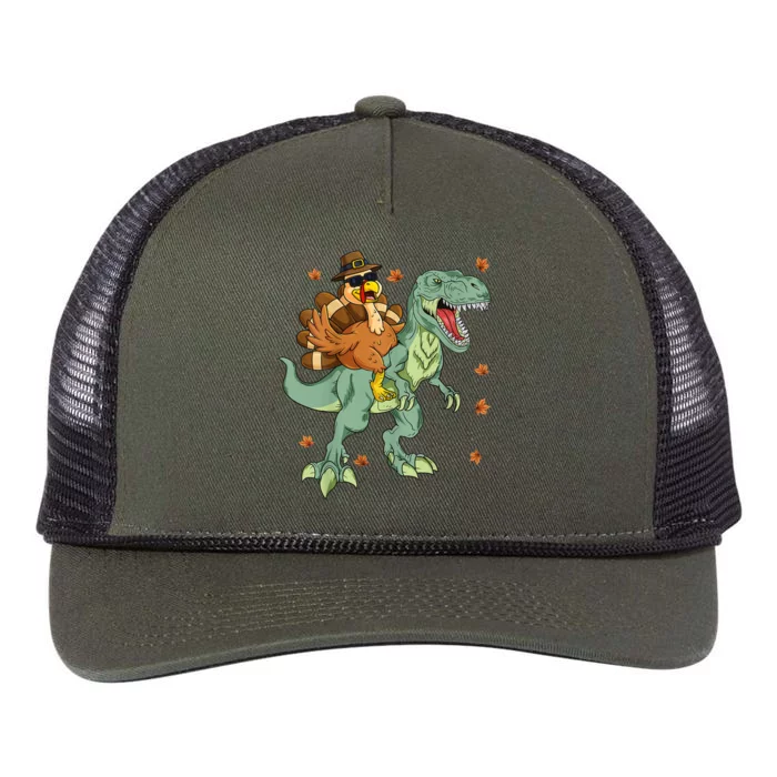 Thanksgiving Turkey Riding T Rex Dinosaur Toddler Boys Gift Retro Rope Trucker Hat Cap