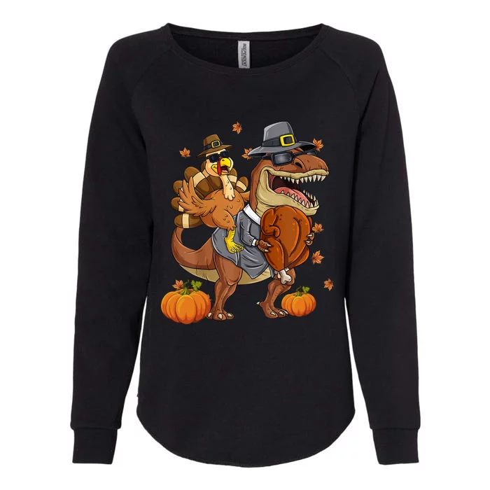 Thanksgiving Turkey Riding T Rex Dinosaur Toddler Boys Gift Womens California Wash Sweatshirt