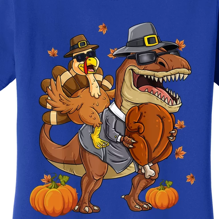 Thanksgiving Turkey Riding T Rex Dinosaur Toddler Boys Gift Women's T-Shirt